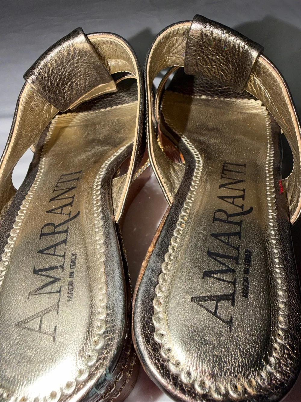 Metallic Bronze Wedge Sandals - Women's Comfortable Slip-On